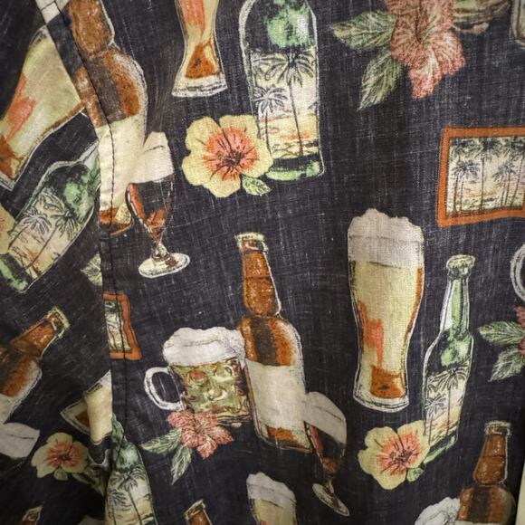 Hawaiian Shirt Men's Medium Beer Bottle & Liquor All-Over-Print Natural Cotton - Picture 3 of 5
